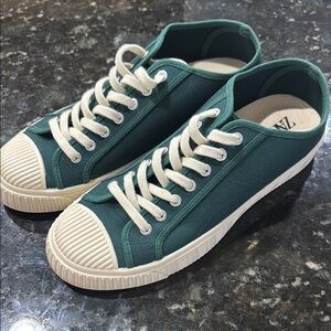 Zara Green Canvas Sneakers with White Soles